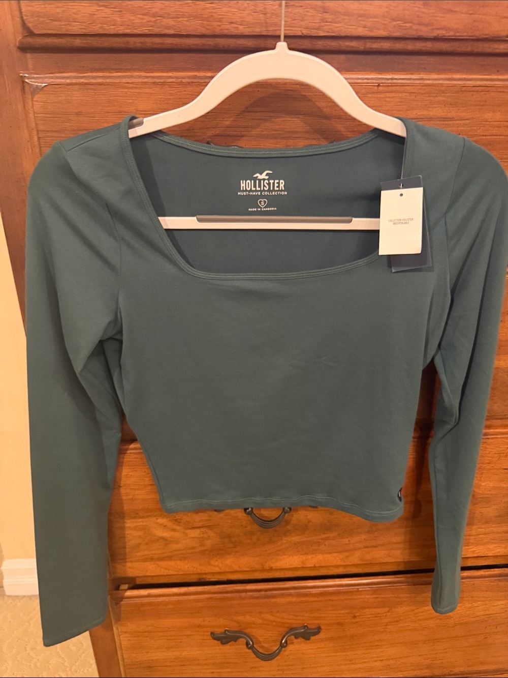 Hollister Hunter Green Square-Neck Long Sleeve Top